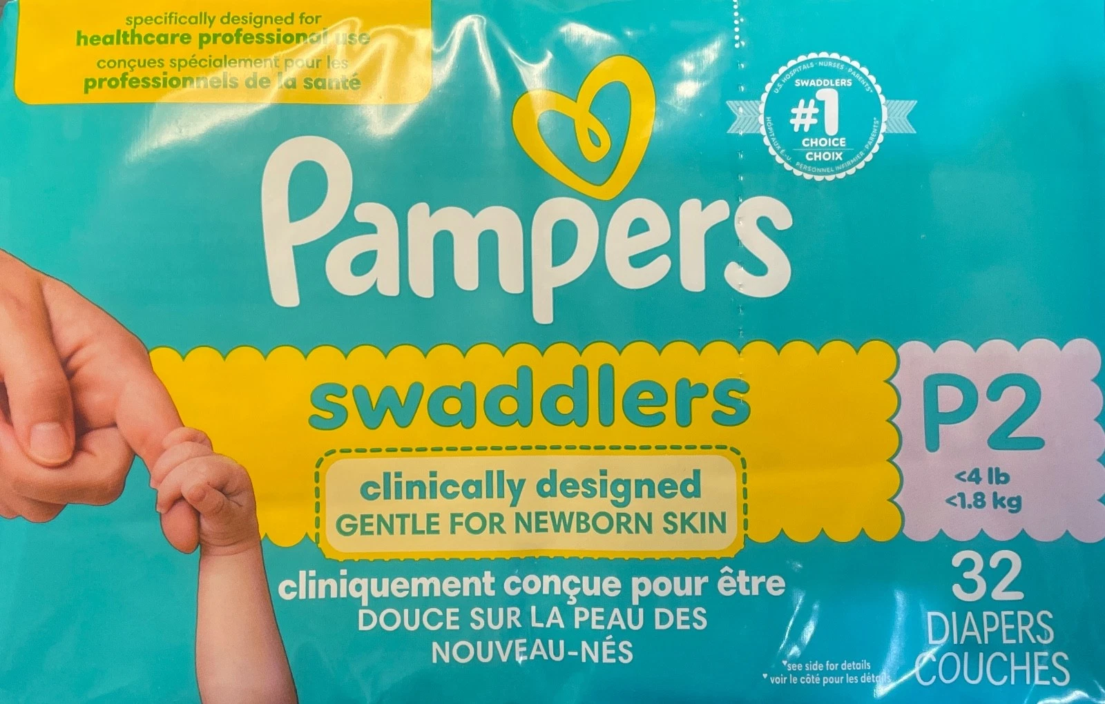 Swaddlers P2 Preemie Baby Diapers 32 Count 4 lbs 1.8 kg (Lot of 2=64 diapers)