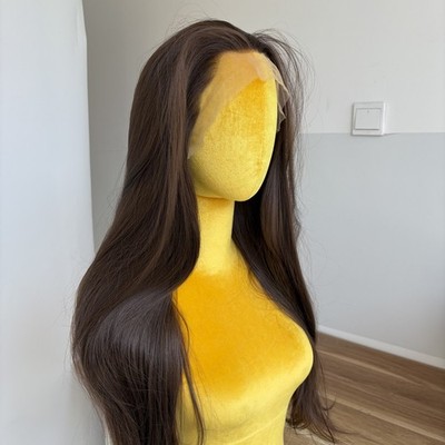 Natural Layered Lace Front Wig Long Straight Heat Resistant Synthetic Hair Brown