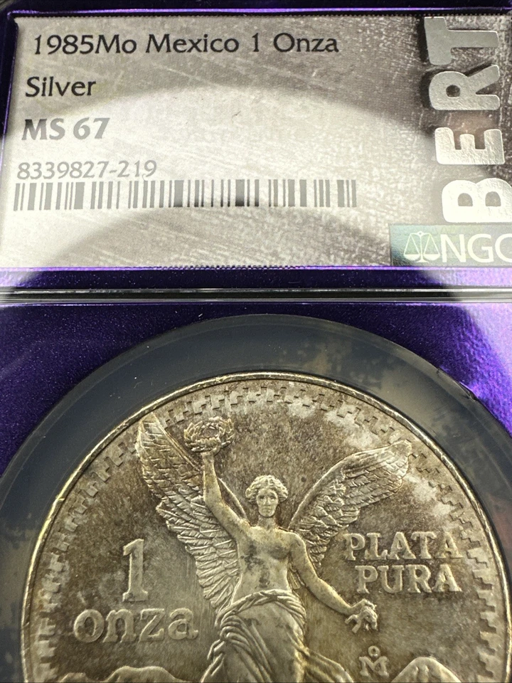 1985 Mo Mexico 1 Onza Libertad Silver Coin NGC Ms67 Bert Label Beautiful Toning - Image 3 of 4