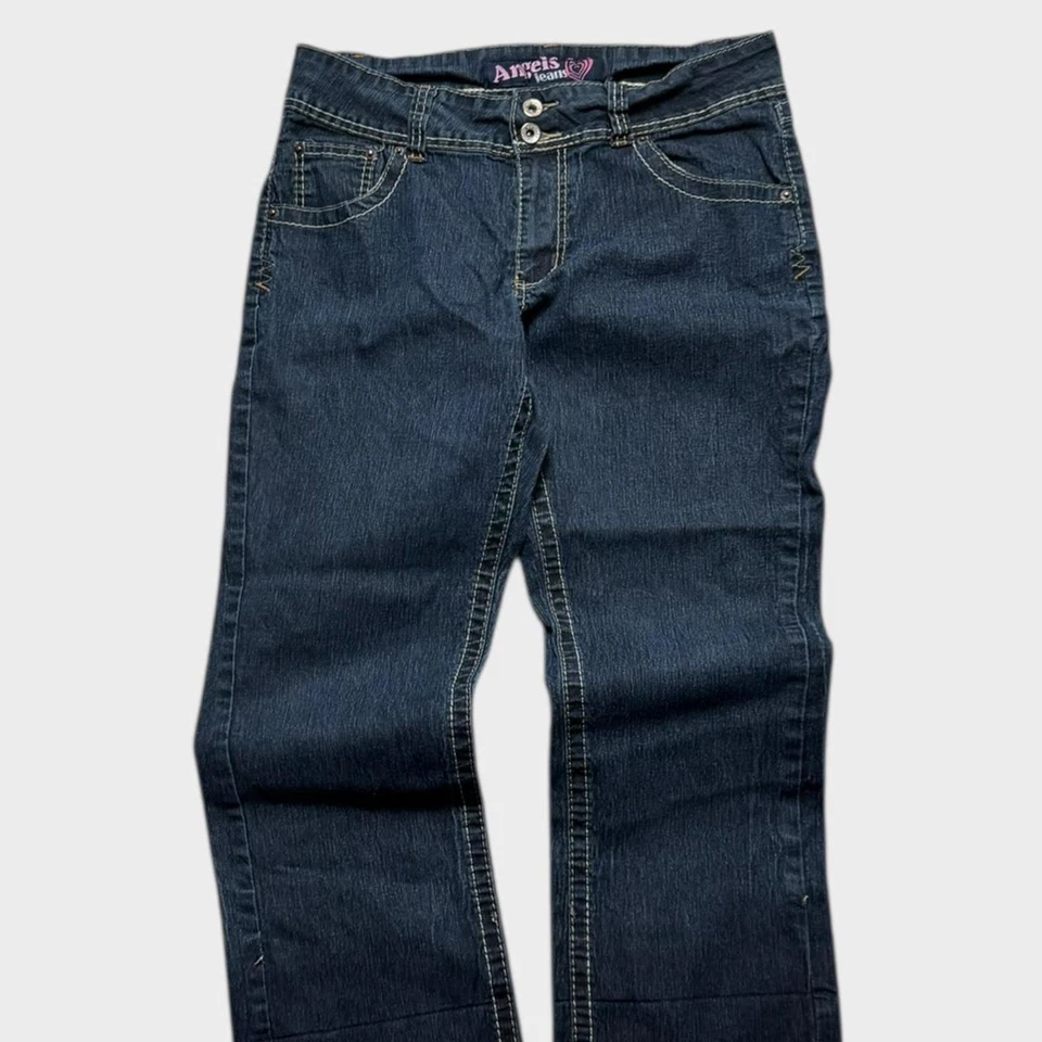 Pantalones de mezclilla Angels USA para mujer azul marino Y2K bordados calce holgado vintage talla 32x25 Foto 4 de 4