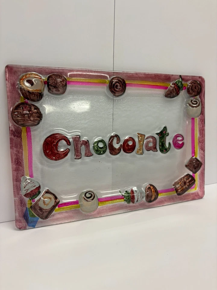 Decorative Glass Tray – Chocolate Candy Theme – Kitchen or Dessert Bar Decor - Image 4 of 4