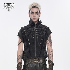 Devil Fashion Men Gothic Punk Distressed Chain Waistcoat Denim Sleeveless Vest