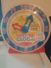 Melissa Doug Turn Tell Clock Educational Toy w/ 12 Reversible Time Cards NEW