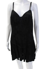 Love Shack Fancy Women Black Slip Dress V-Neck Sleeveless Rayon Size 8