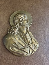 Vintage Brass Jesus Sacred Heart Wall Plaque Made in USA 6.5"