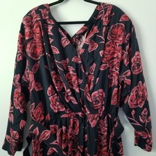 Vintage Floral Black and Red Dress by Together size 24