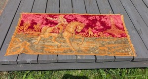 VTG Revolutionary War Paul Revere Velvet Tapestry Rug Fringe 1950s Wall Hanging