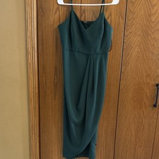 Lulus Green Draped Strappy Sleeveless Midi Slip Dress V-Neck Zip Solid L