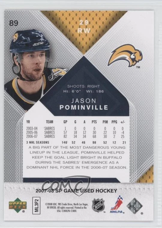 2007-08 SP Game Used Edition Jason Pominville #89 - Image 2 of 2