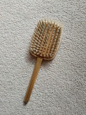 Vintage Gold Tone Hair Brush With Wooden Base