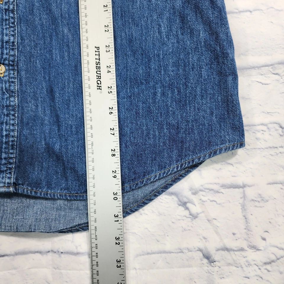 Guess Georges Marciano 牛仔衬衫男式 M 蓝色国旗标志复古美国制造 90 年代 — 第 3/4 张图片