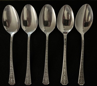 Vintage Interpur Japan Florenz Stainless Flatware Soup Spoons Set Of 5