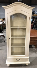 Lovely Tall French Style Ivory Painted Display Cabinet with Single Drawer