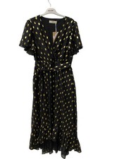 Jolie Moi Black Gold Polka Dot Wrap Dress Size 14 1 IGM002