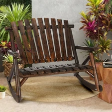 Outdoor Wood Rocking Adirondack Bench Chair Double Rocker Loveseat for 2 Persons
