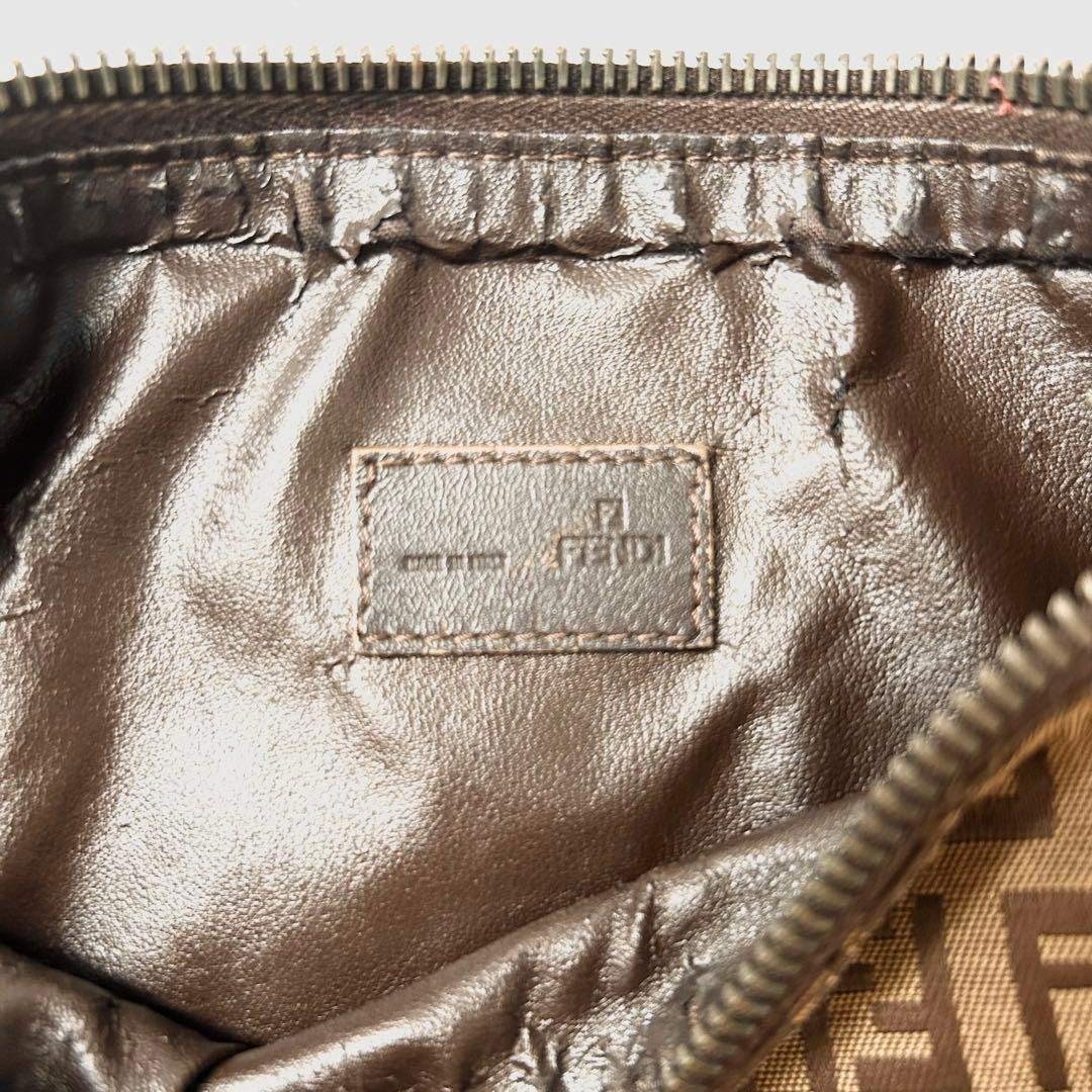 FENDI Zucchino Canvas One-Shoulder Bag Brown Authentic