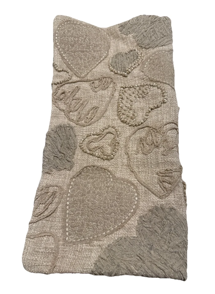 NEW 20" Pottery Barn Heart Applique Pillow Cover | Neutral Embroidered Hearts - Image 3 of 4