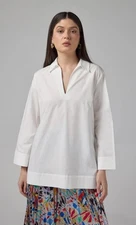 Talbots Women White V-Neck Long Sleeve Stretch Shirt Size S