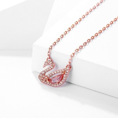 Swarovski Swan Necklace Women's Rose Gold Pink Clavicle Chain