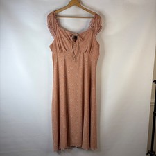 Forever 21 Mesh Midi Dress Womens 1X Peach Floral Ruffle Lettuce Hem Sweetheart