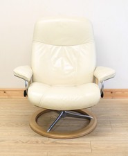 Ekornes Stressless Consul Signature Base Cream Leather Armchair / Chair & Stool