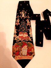 Wembley Tie 100% Silk VTG Happy Christmas USA Made Tree Angel Stars Santa Claus