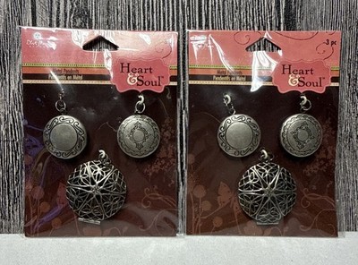 Heart & Soul 2 Packs Necklace Charms Silver Lockets Photo Holders-  Free Ship