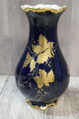 Bavaria Woldershof Porzellan Vase Echt Kobalt, goldene Blumen