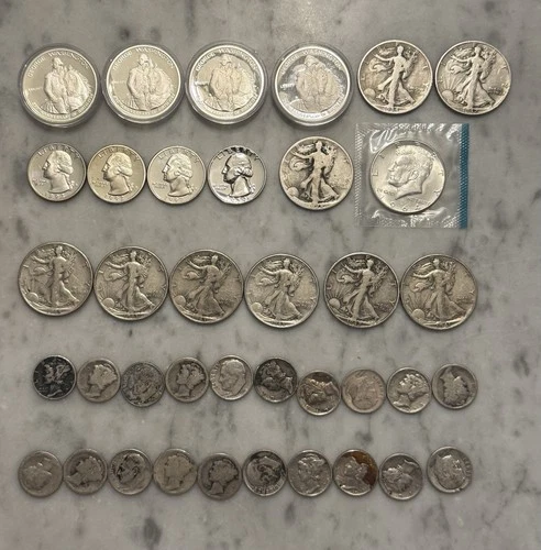 $10 Face Value 90% Silver Kennedy, Walking Liberty, Mercury Dime, Proof, & More