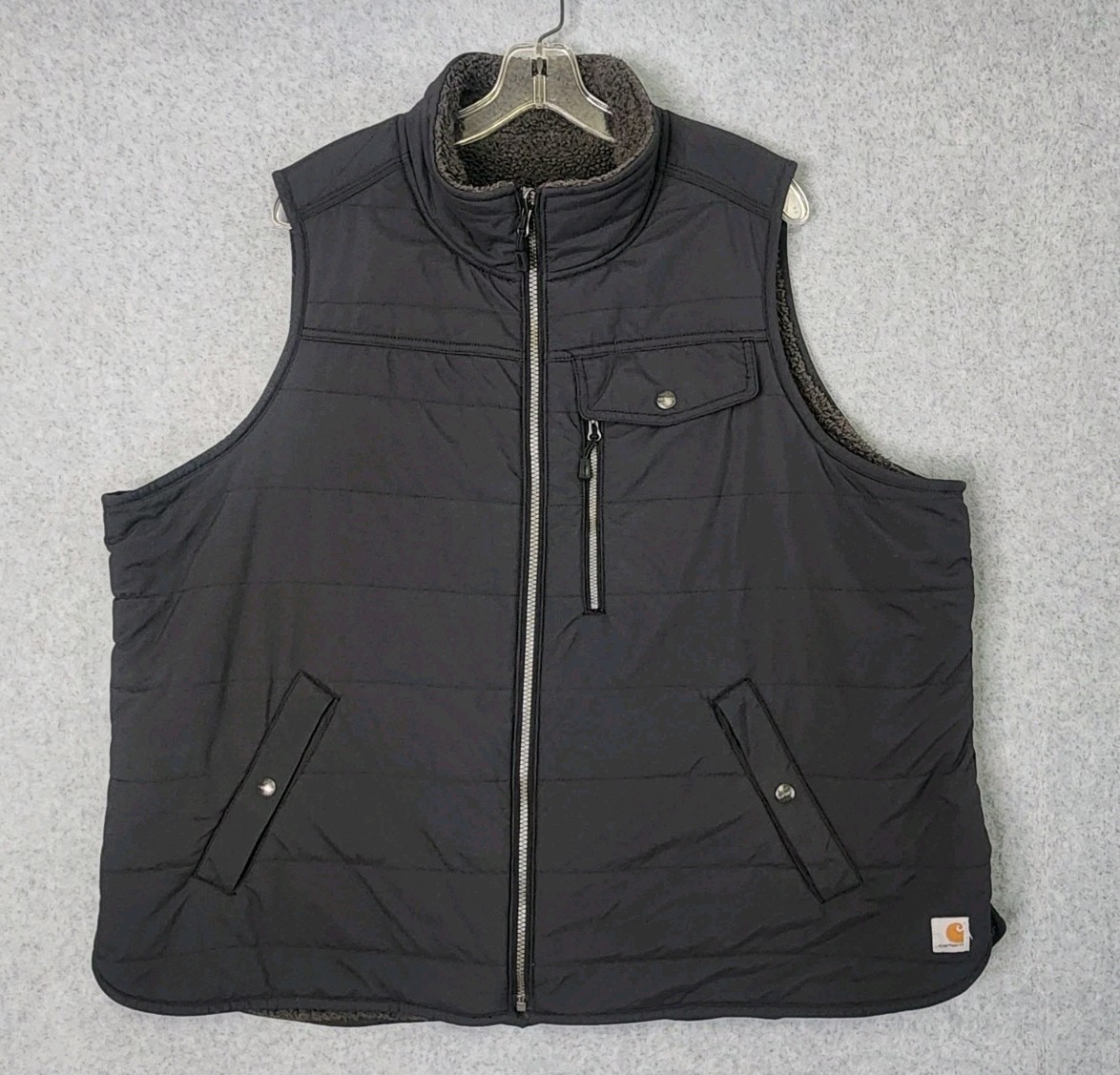 Carhartt Reversible Vest Mens Black Nylon Sherpa Fleece Workwear Utility Outdoor