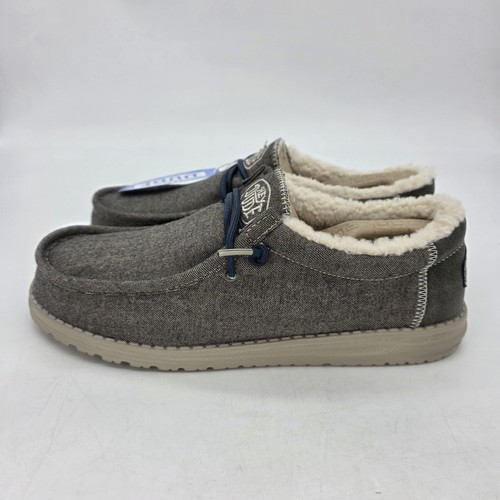 Hey Dude Wally Herringbone Choco Shoes Mens Size 10 Fleece Lined Casual Loafer - Picture 9 of 12