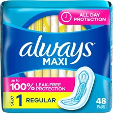 Always Maxi Feminine Pads Without Wings for Women, Size 1, Regular Absorbency