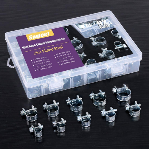 92Pcs 10 Sizes Zinc Plated Mini Fuel Injection Line Style Hose Clamp Assortment - Picture 7 of 12