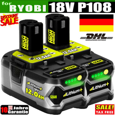 2X 8,0AH 12AH Für Ryobi Akku 18V Lithium One Plus RB18L50 P108 RB18L40/Ladegerät