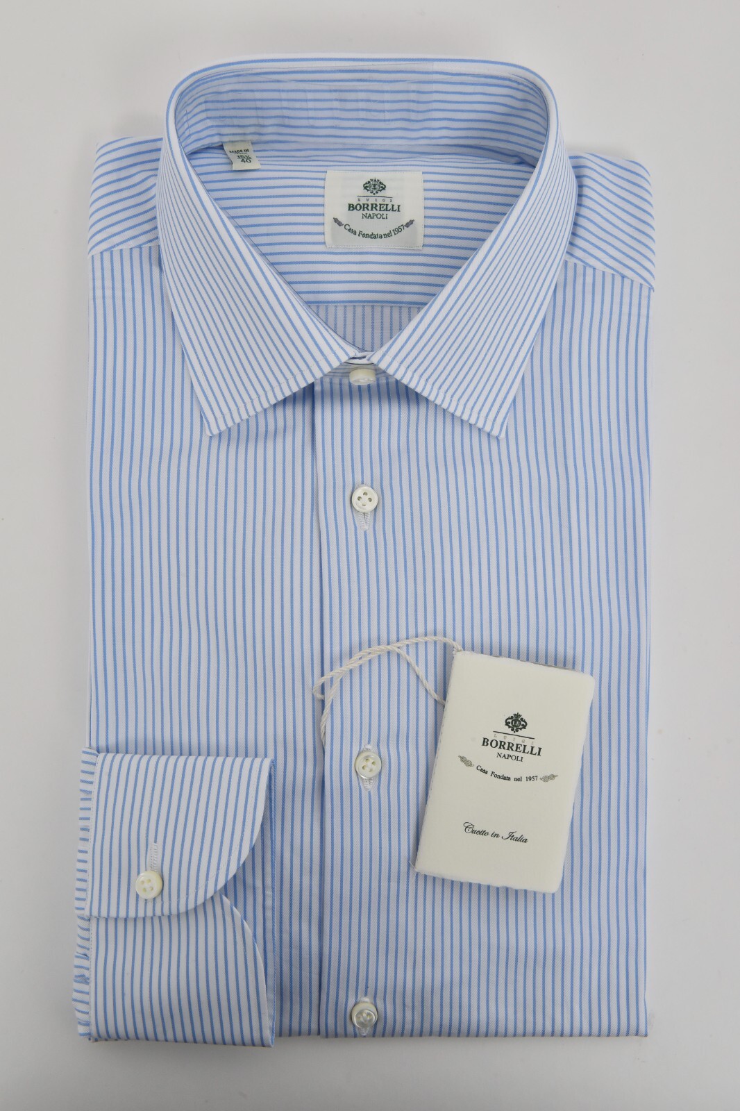 Хлопковая рубашка в сине-белую полоску NWT LUIGI BORRELLI Napoli Lt 17 12 44 39090₽