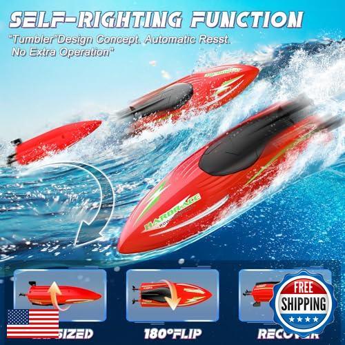 JQTOYD 2.4GHz Stunt RC Boat, Remote Control Boats for Kids and Adults with LE - Picture 4 of 5