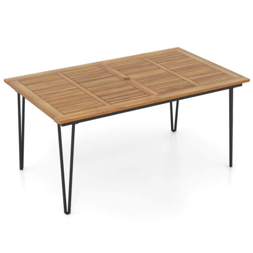 63-Inch Outdoor Dining Table for 6 People w/ Acacia Wood Tabletop & Metal Legs