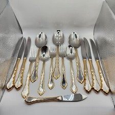 Cuchillo cuchara tenedor cubiertos de acero inoxidable patrón Royal Chippendale dorado 13 Oneida