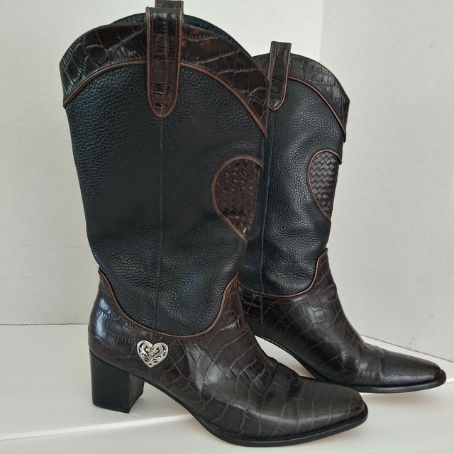 Brighton Boots Toby Model Womens Black & Brown Leather Size 9 MID CALF