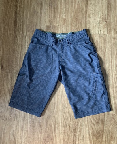 LEE Cargo Shorts Boys SIZE 18 Gray Striped Zipper Pockets Adjustable Waist Snap