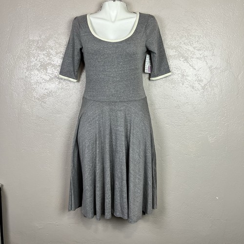 Lularoe Nicole Solid Gray Elbow Sleeve Fit & Flare Dress Size M Trim Soft - Picture 8 of 17