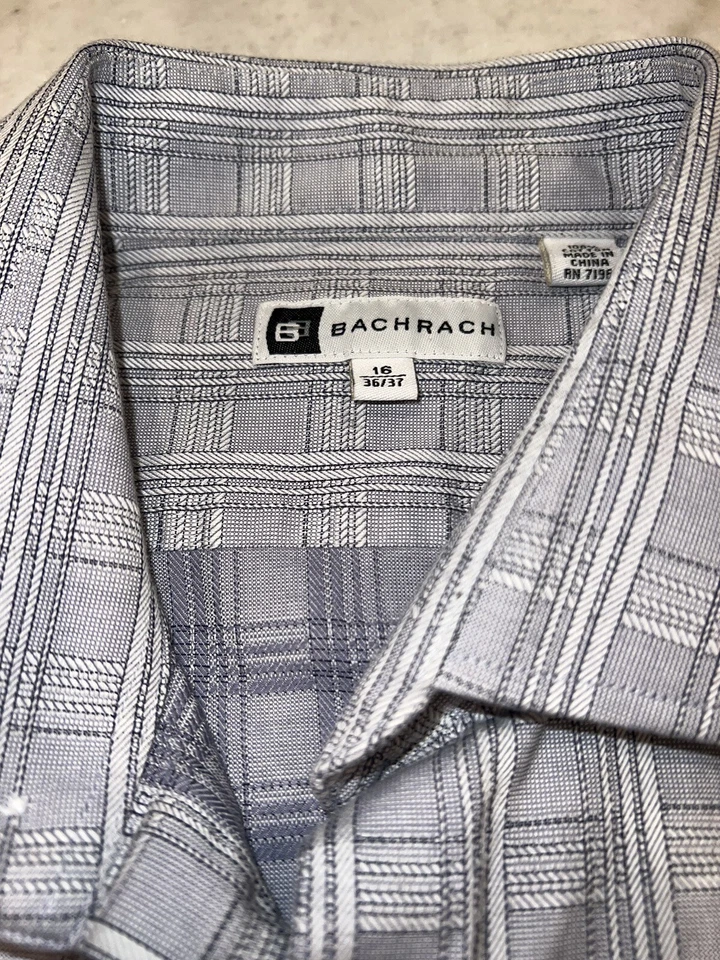 Bachrach Mens Large Shirt Button Down Blue Geometric Long Sleeve - Image 3 of 4