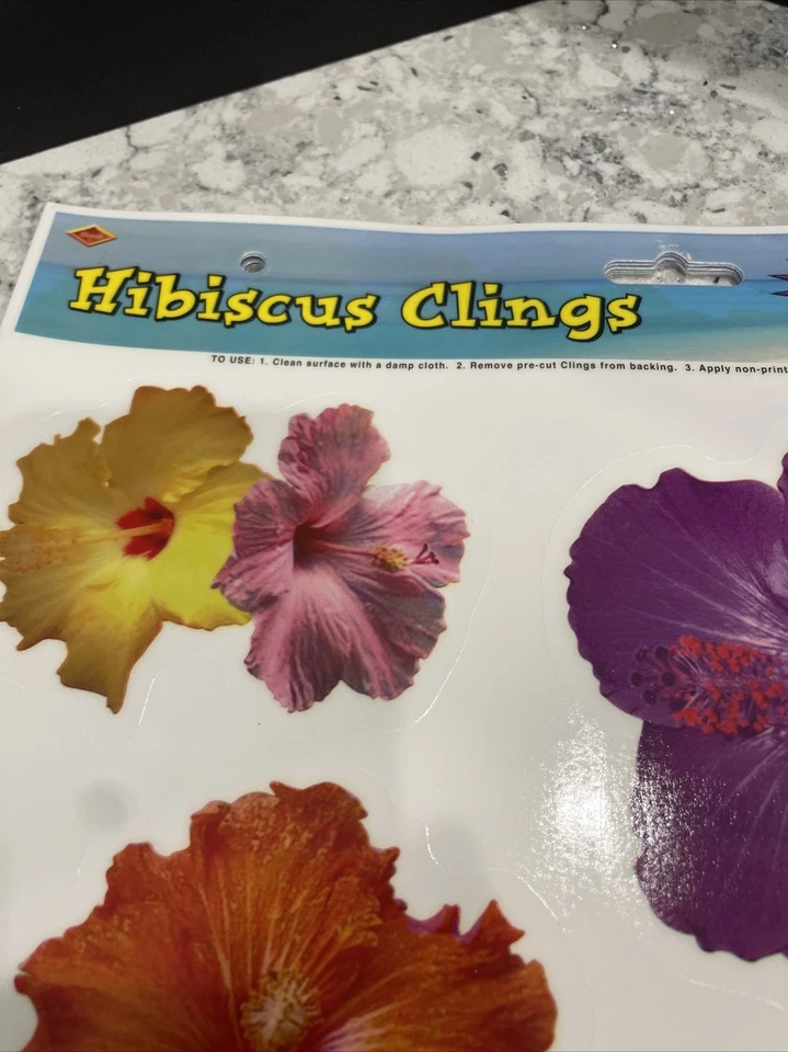 JUEGO DE 5 adhesivos para ventanas de hibisco 12" x 17" Tropical Luau Fiesta ~ Verano ~ Aula Foto 2 de 4