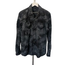 Mens Affliction L/S Gray Black Charcoal Button Down Embroidered Size Medium