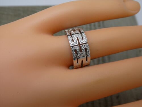 Stunning 18ct White Gold 0.33ct Diamond Articulated Greek Key Ring UK Size N - Picture 1 of 6