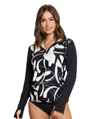 Bloquv Jantzen Womens small or Large Rash Guard Black White Sun Golf Shirt New