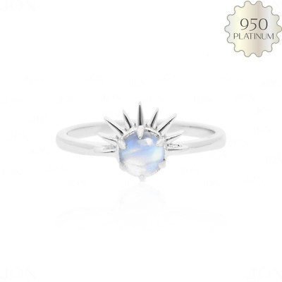 950 Platin 0,60 Karat echter Regenbogen Mondstein aufgehender Sonnenring feiner Schmuck