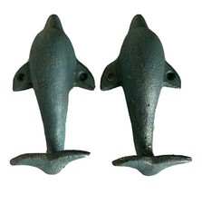 Dolphin Porpoise Cast Iron Wall Mounted Bathroom Towel/ Robe Hooks Unique Ocean
