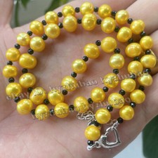8-9mm Golden Pearl  3mm Round Faceted Black Spinel Gems Beads Necklace 14-36"