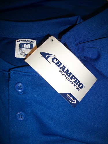 CHAMPRO Sz L Dri-Gear Polo Short Sleeve Royal Blue & White NWT - Picture 5 of 7